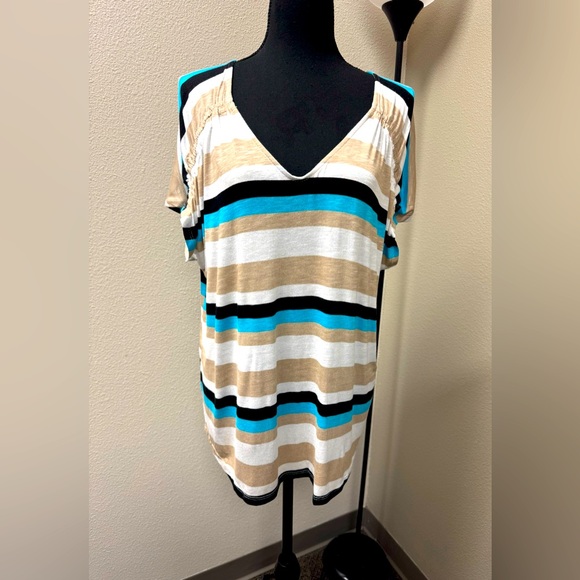 NY Collection Striped V-Neck Women's Top size XL NWT - Picture 1 of 7